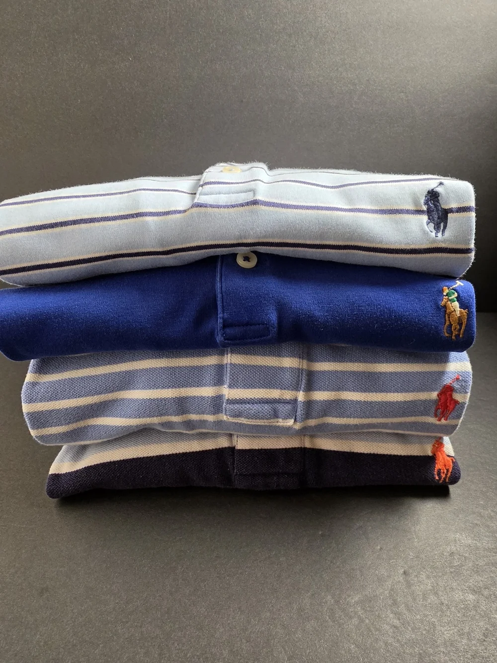Bundle Of 4 Polo by Ralph Lauren Mens Blue Solid, Striped Cotton Polo Shirts